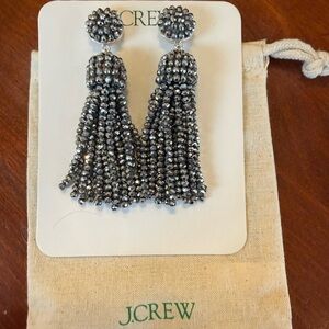 J. Crew Metallic Gray Tassel Earrings